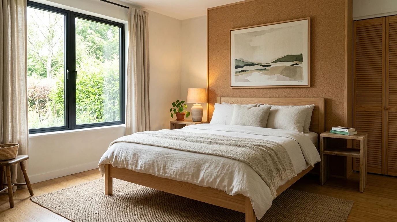Coastal bedroom with organic mattress and airy white bedding